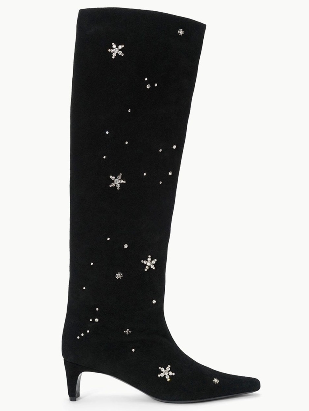 STAUD Wally Black Suede Knee High Boots in Starry Night Embellished